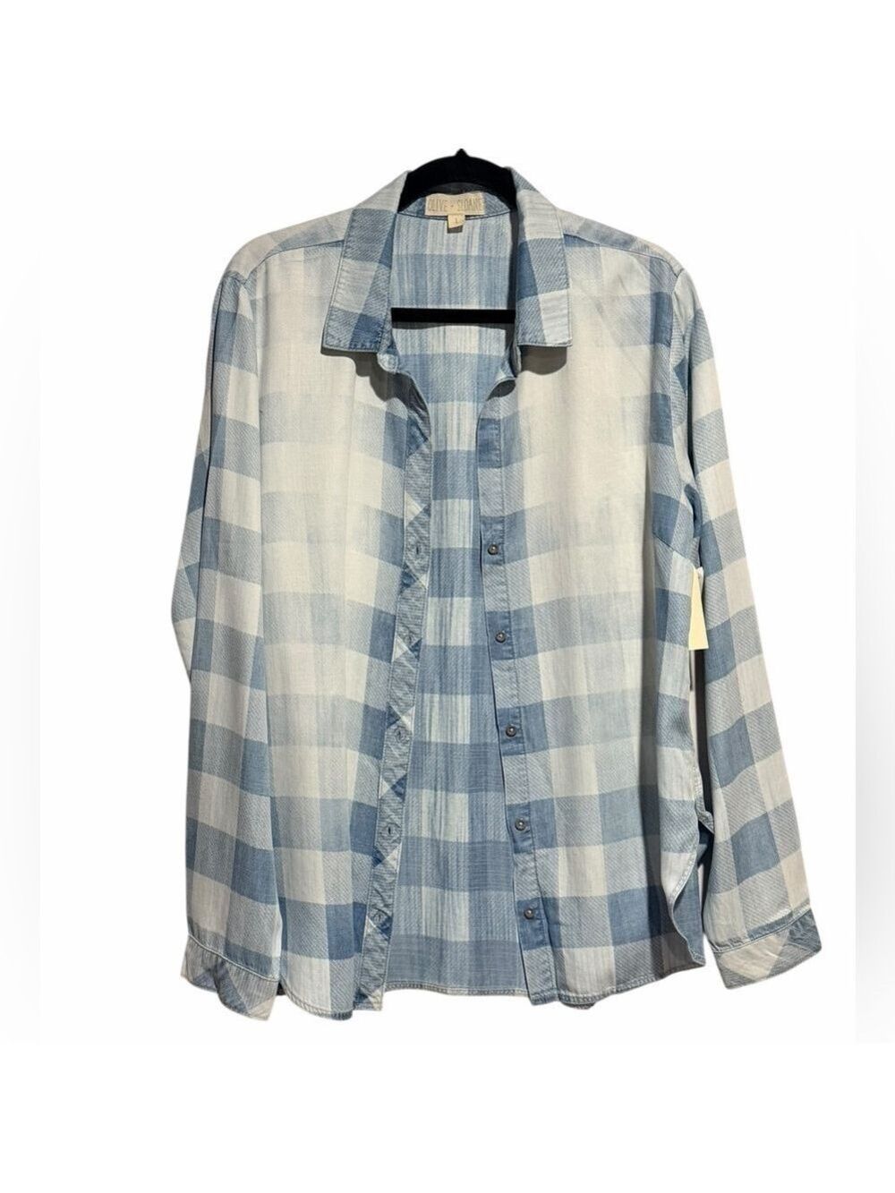 Olive + Sloane Blue White Checkered Button Down Shirt Large